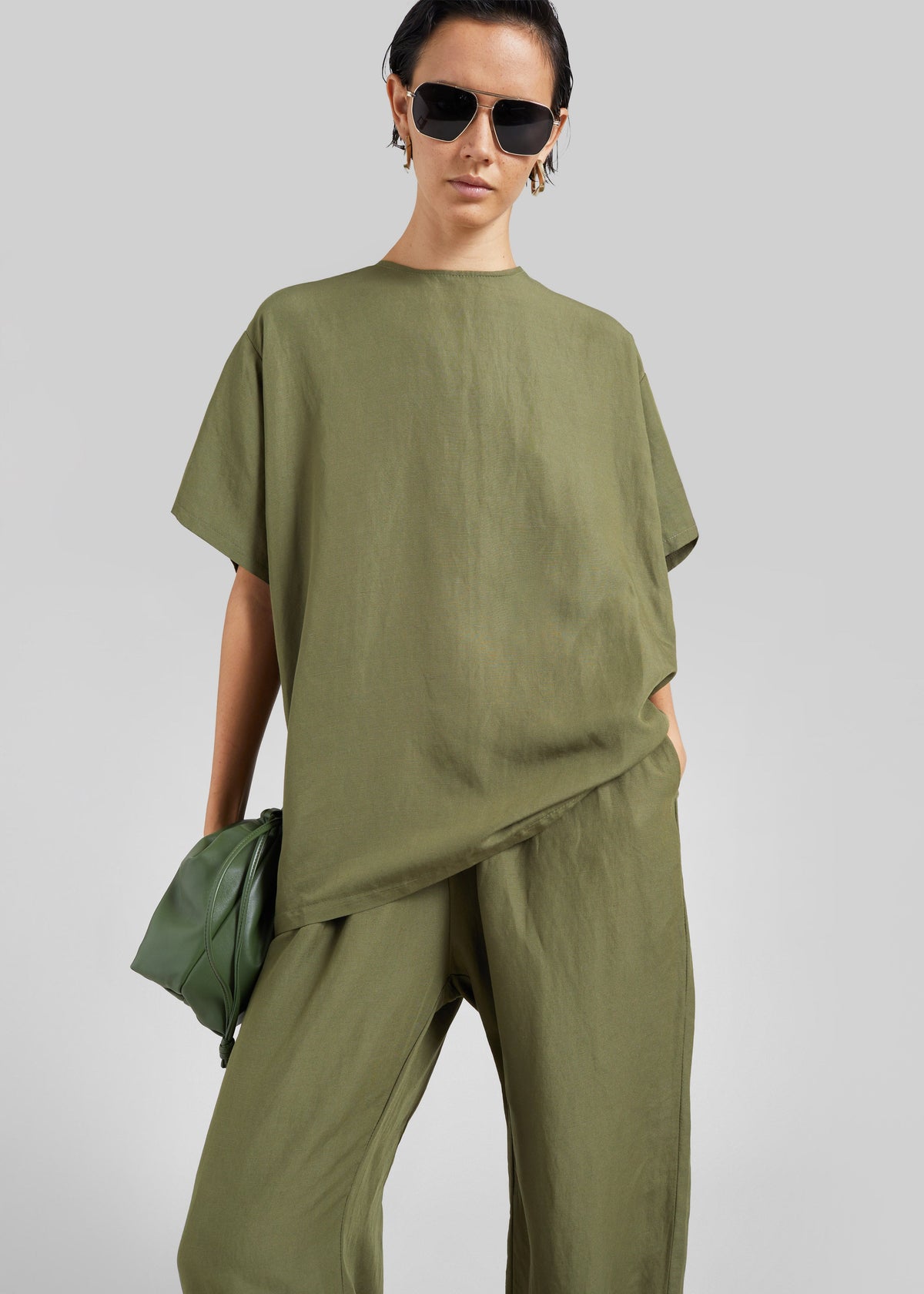 Morat Linen Back Button Top - Olive – view 1 of 8