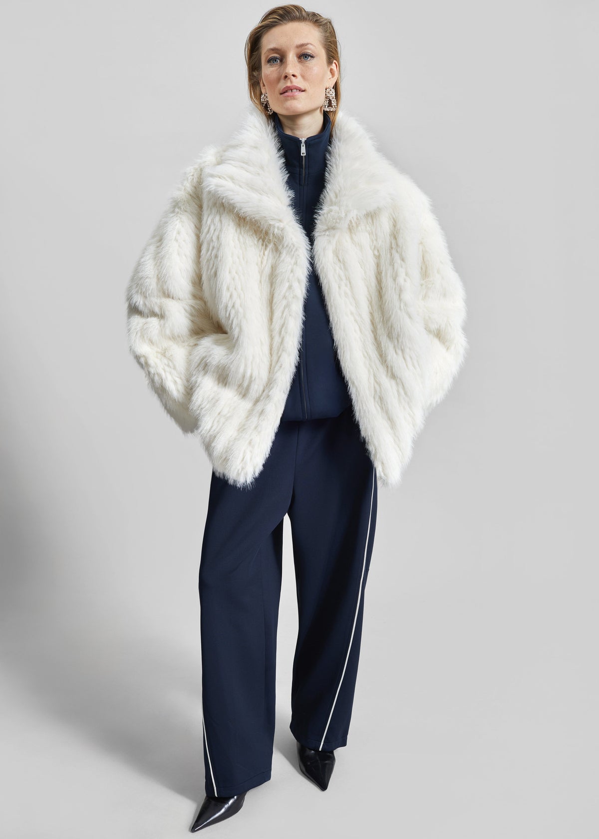 Mortisa Faux Fur Belted Short Coat - Off White – view 4 of 11