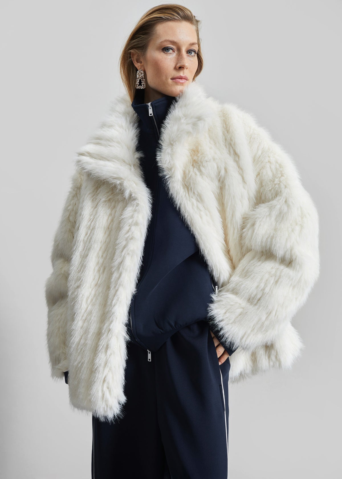 Mortisa Faux Fur Belted Short Coat - Off White – view 1 of 11