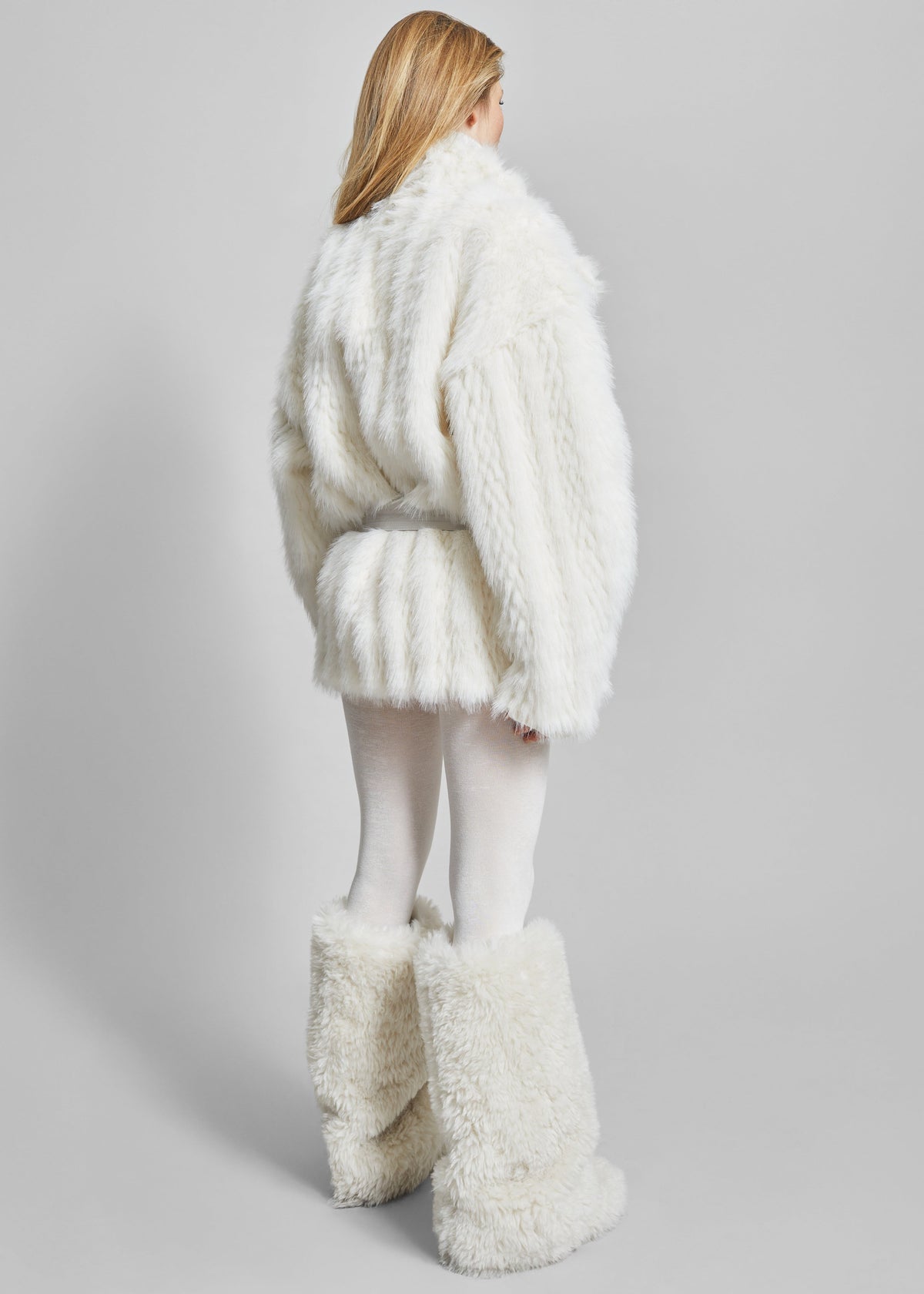 Mortisa Faux Fur Belted Short Coat - Off White – view 10 of 11
