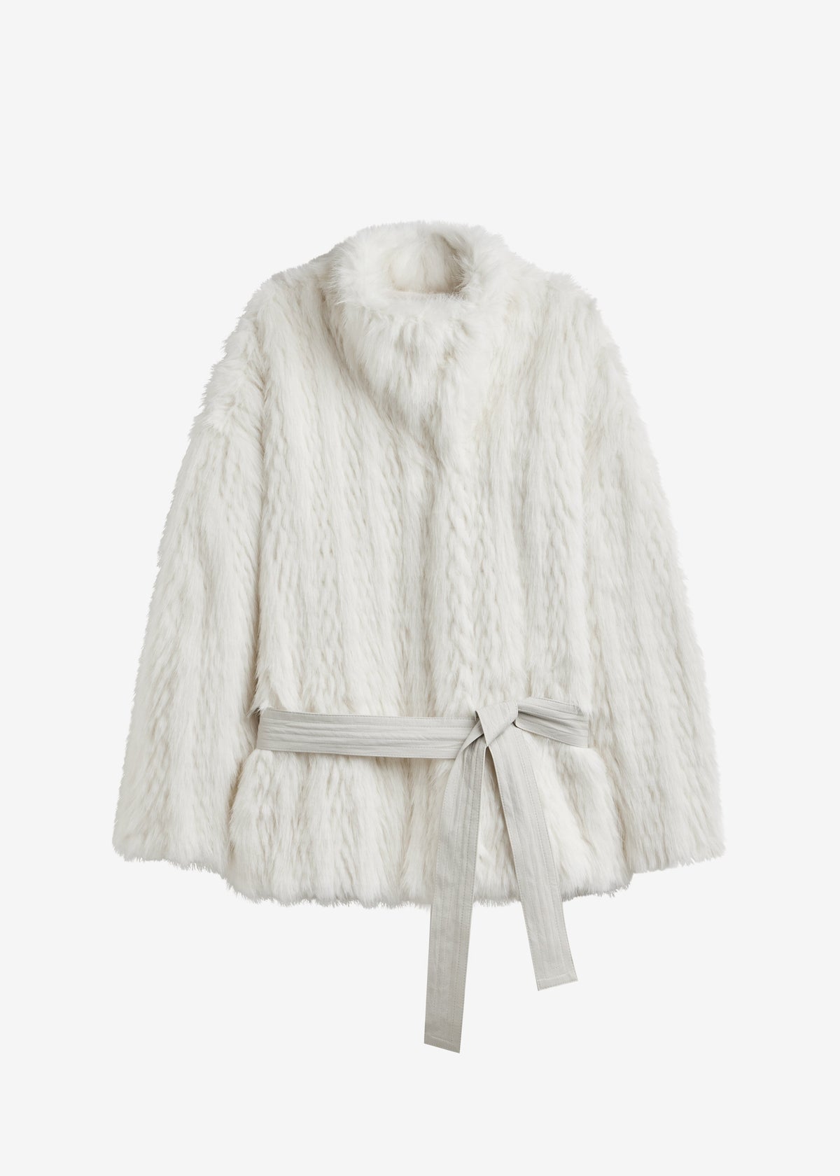 Mortisa Faux Fur Belted Short Coat - Off White – view 11 of 11