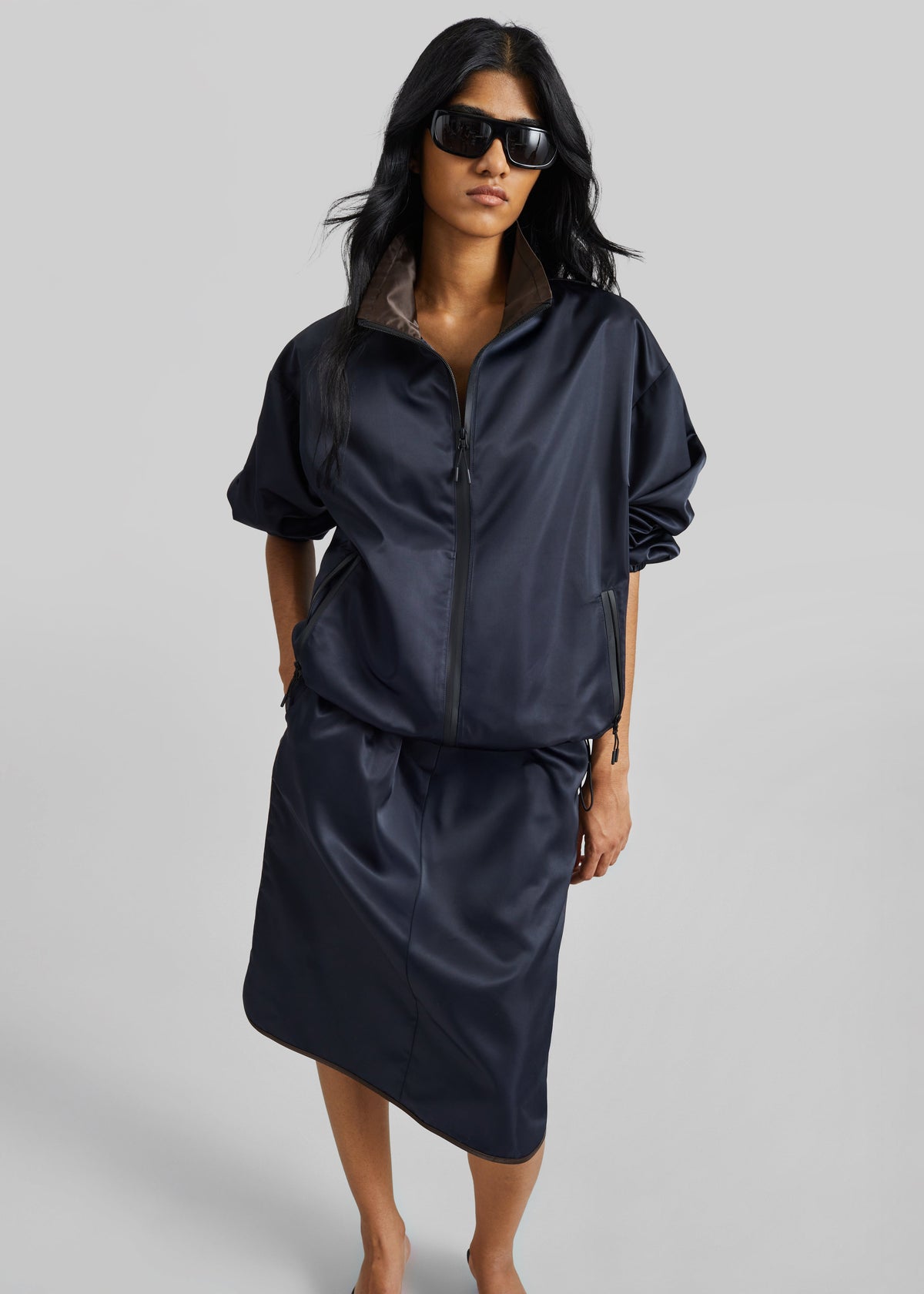 Munich Contrast Collar Zip-Up Jacket - Navy – view 1 of 9