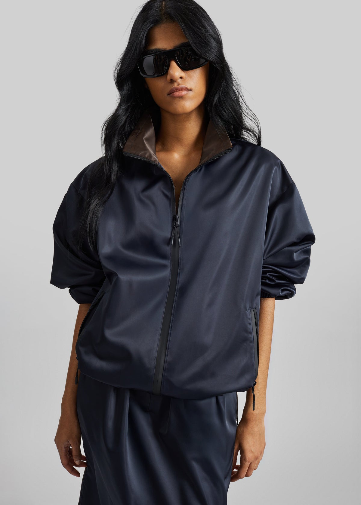 Munich Contrast Collar Zip-Up Jacket - Navy – view 7 of 9