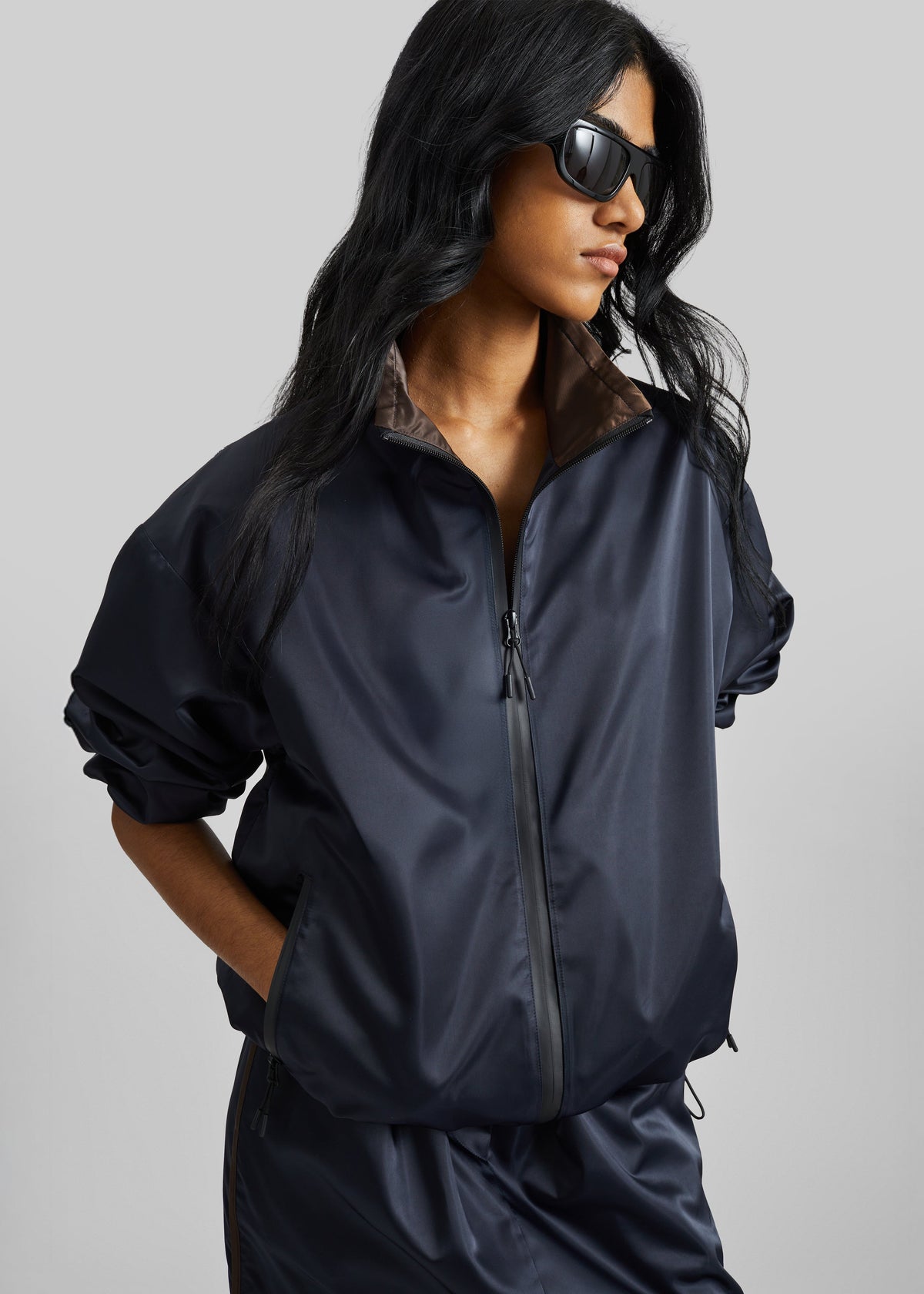 Munich Contrast Collar Zip-Up Jacket - Navy – view 2 of 9