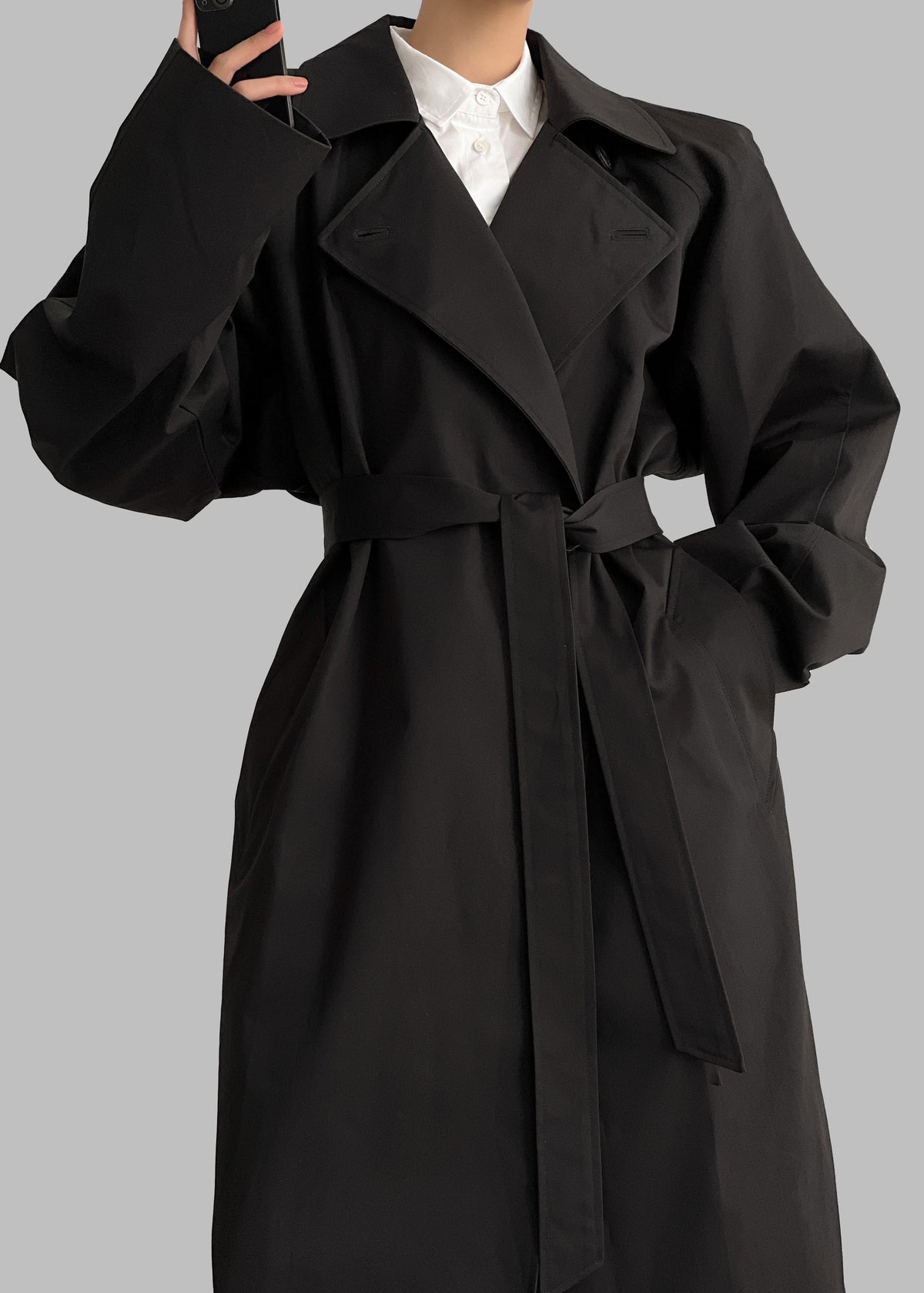 Marisol Box Shoulder Trench - Black – view 1 of 13