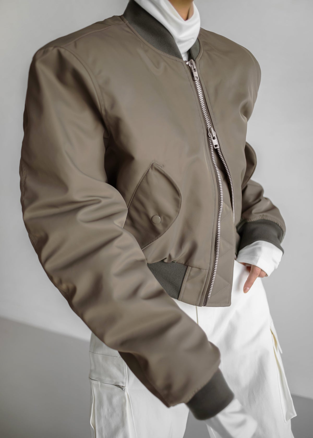 Mati Cropped Padded Bomber - Olive – view 4 of 10