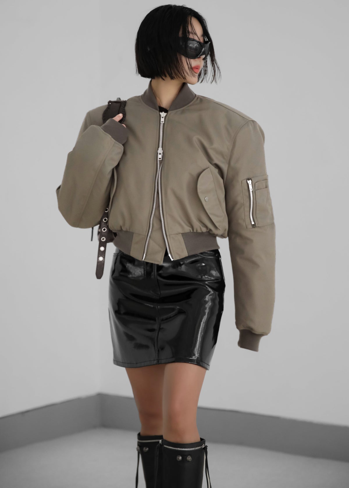 Mati Cropped Padded Bomber - Olive – view 2 of 10