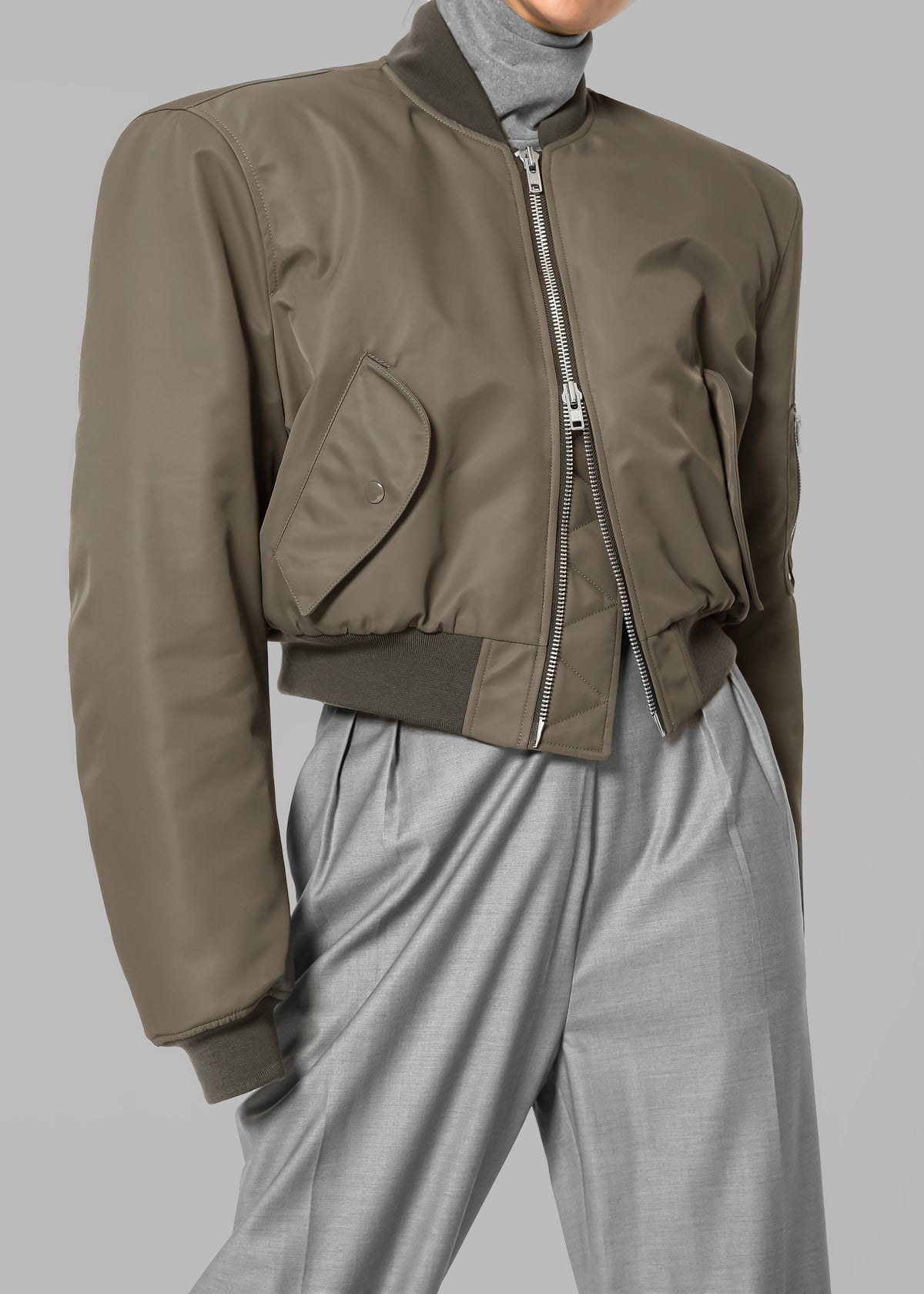 Mati Cropped Padded Bomber - Olive – view 1 of 10