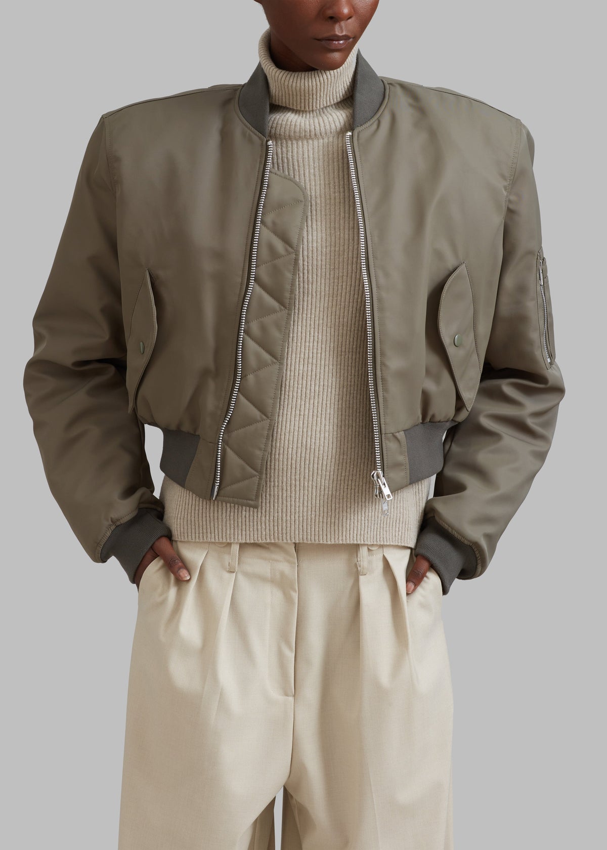 Mati Cropped Padded Bomber - Olive – view 8 of 10