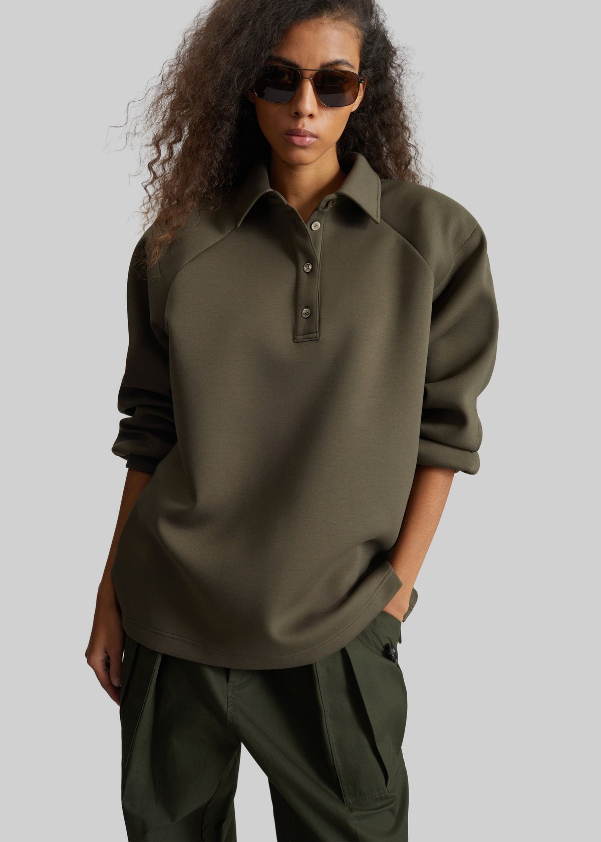 Naen Neoprene Polo Top - Dark Olive – view 1 of 6