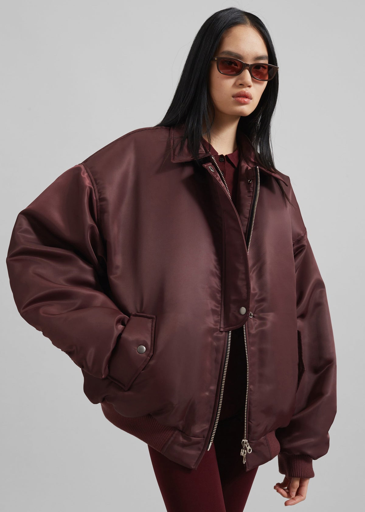 Nalden Padded Bomber Jacket - Burgundy – view 5 of 8