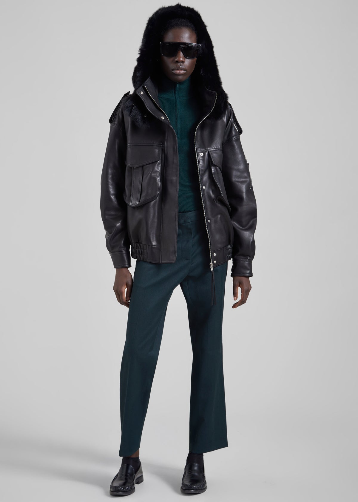 Napa Leather Hooded Jacket - Black – view 3 of 11