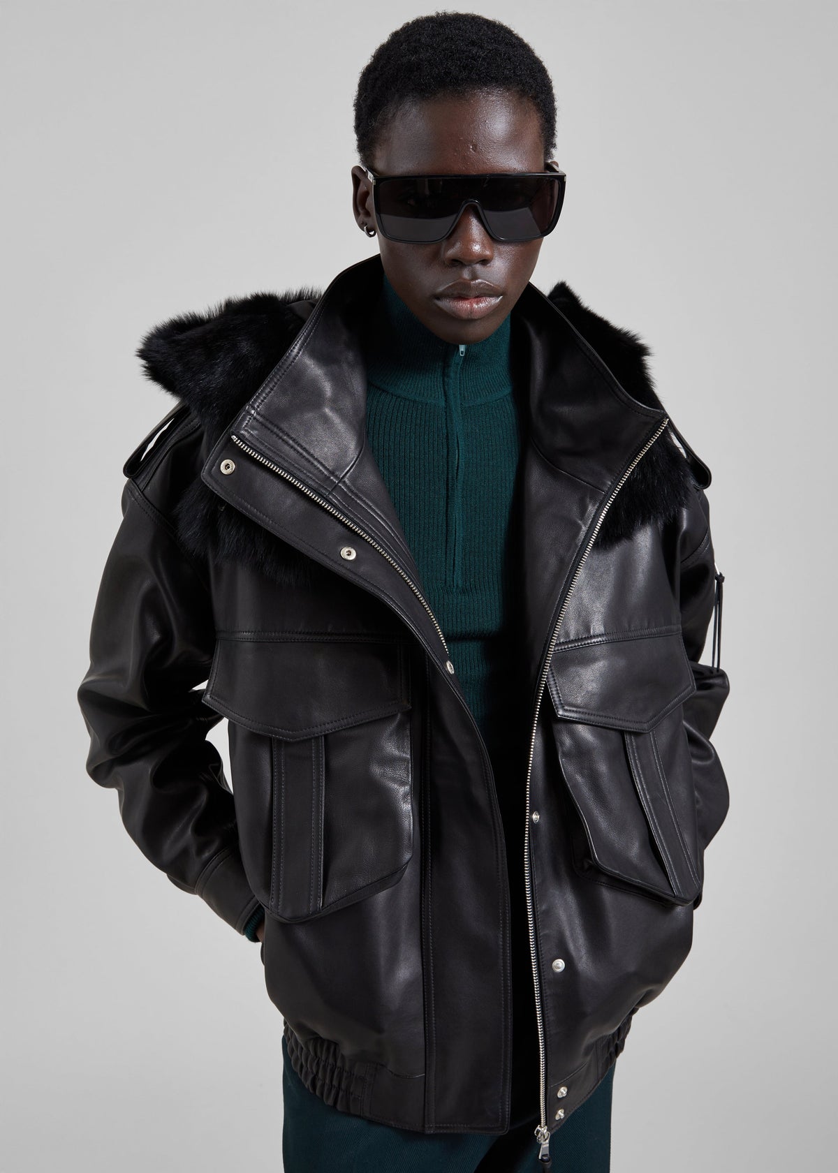 Napa Leather Hooded Jacket - Black – view 1 of 11