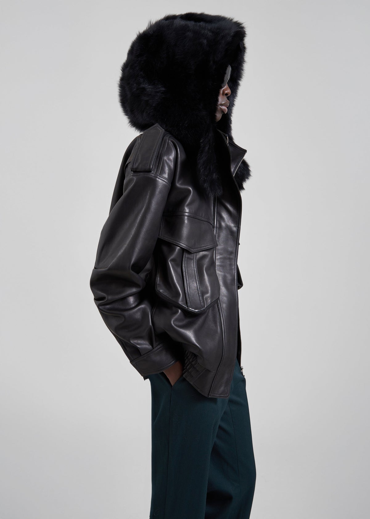 Napa Leather Hooded Jacket - Black – view 4 of 11