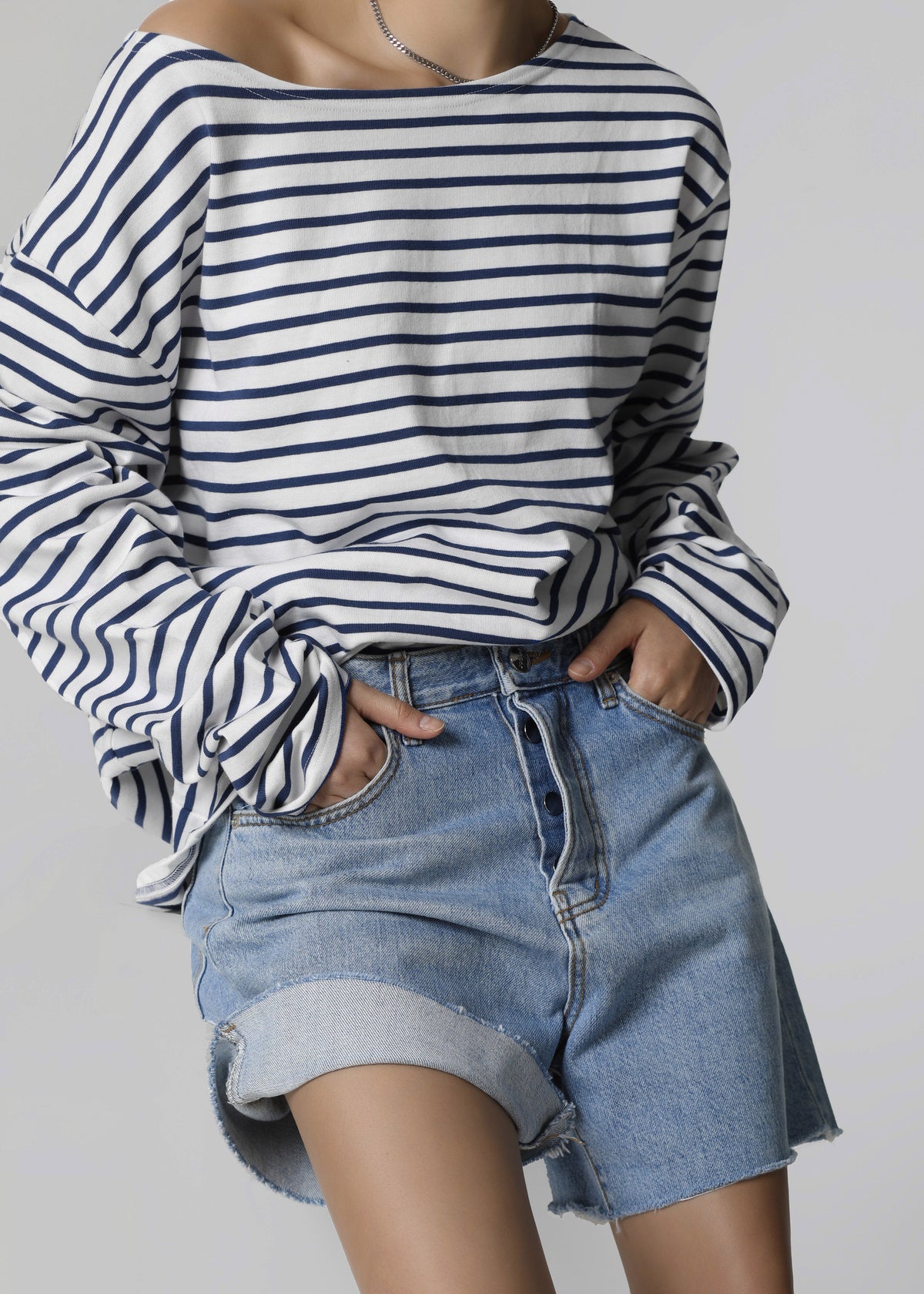 Neha Cropped Top - Navy Stripe – view 1 of 6