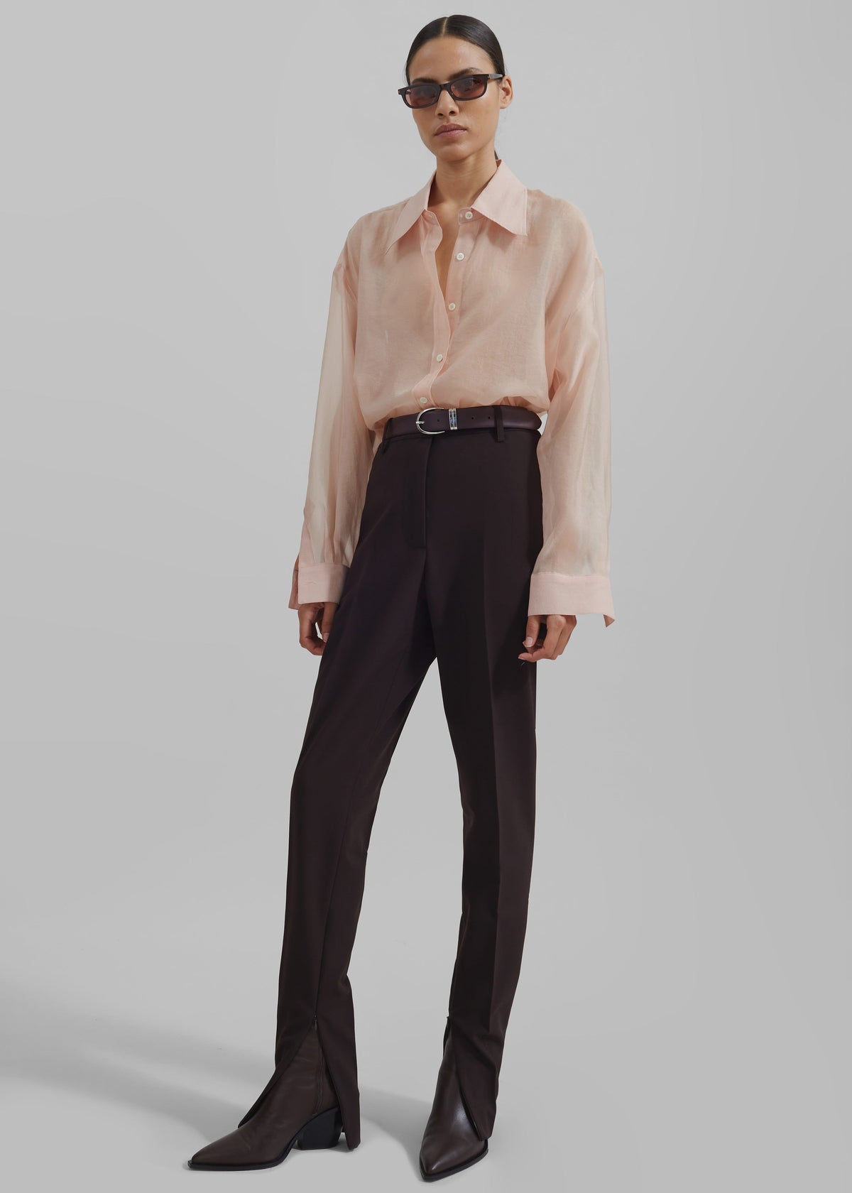 Nel Sheer Button Up Shirt - Pink – view 3 of 9
