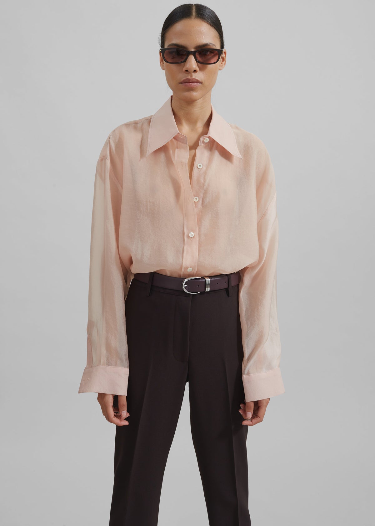 Nel Sheer Button Up Shirt - Pink – view 4 of 9