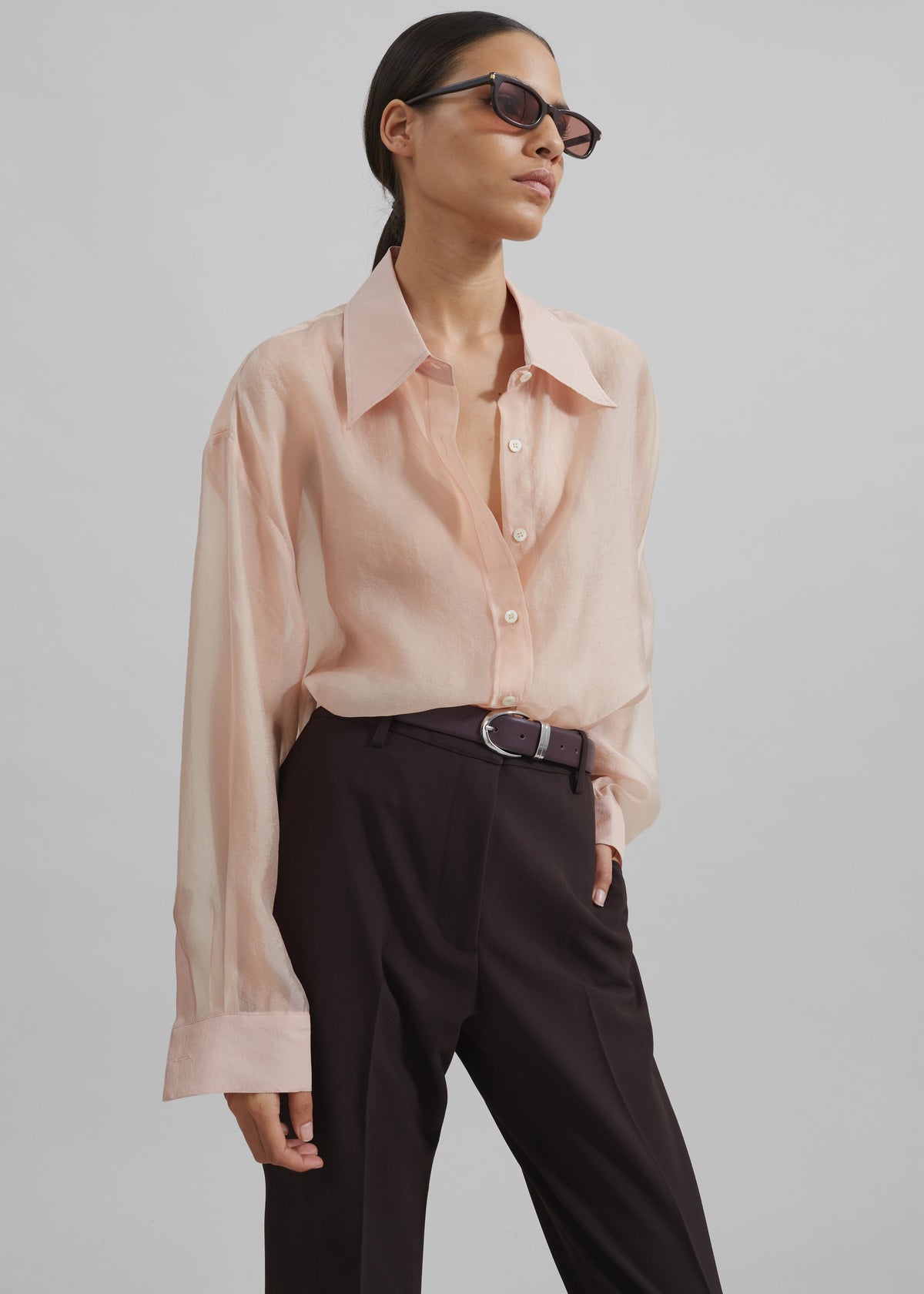 Nel Sheer Button Up Shirt - Pink – view 1 of 9
