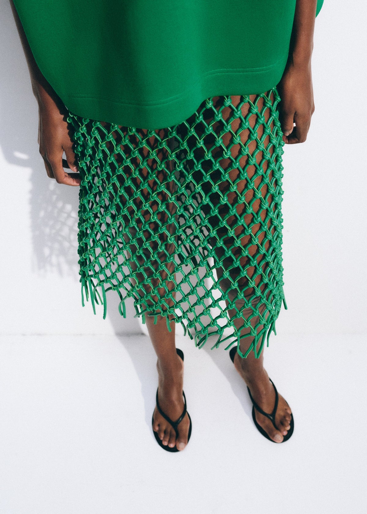 Nelaya Leather Macrame Skirt - Emerald – view 1 of 10
