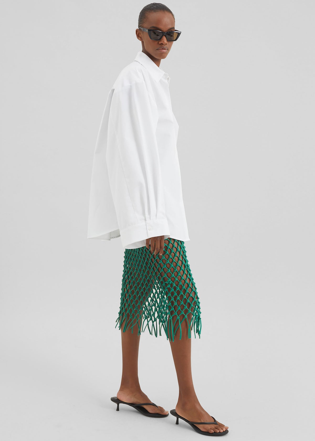 Nelaya Leather Macrame Skirt - Emerald – view 2 of 10