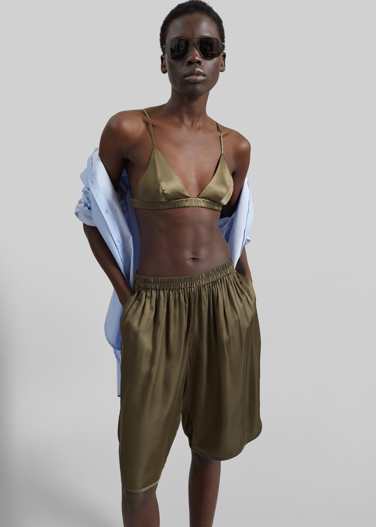 Nelis Silk Bermuda Shorts - Olive – view 2 of 5