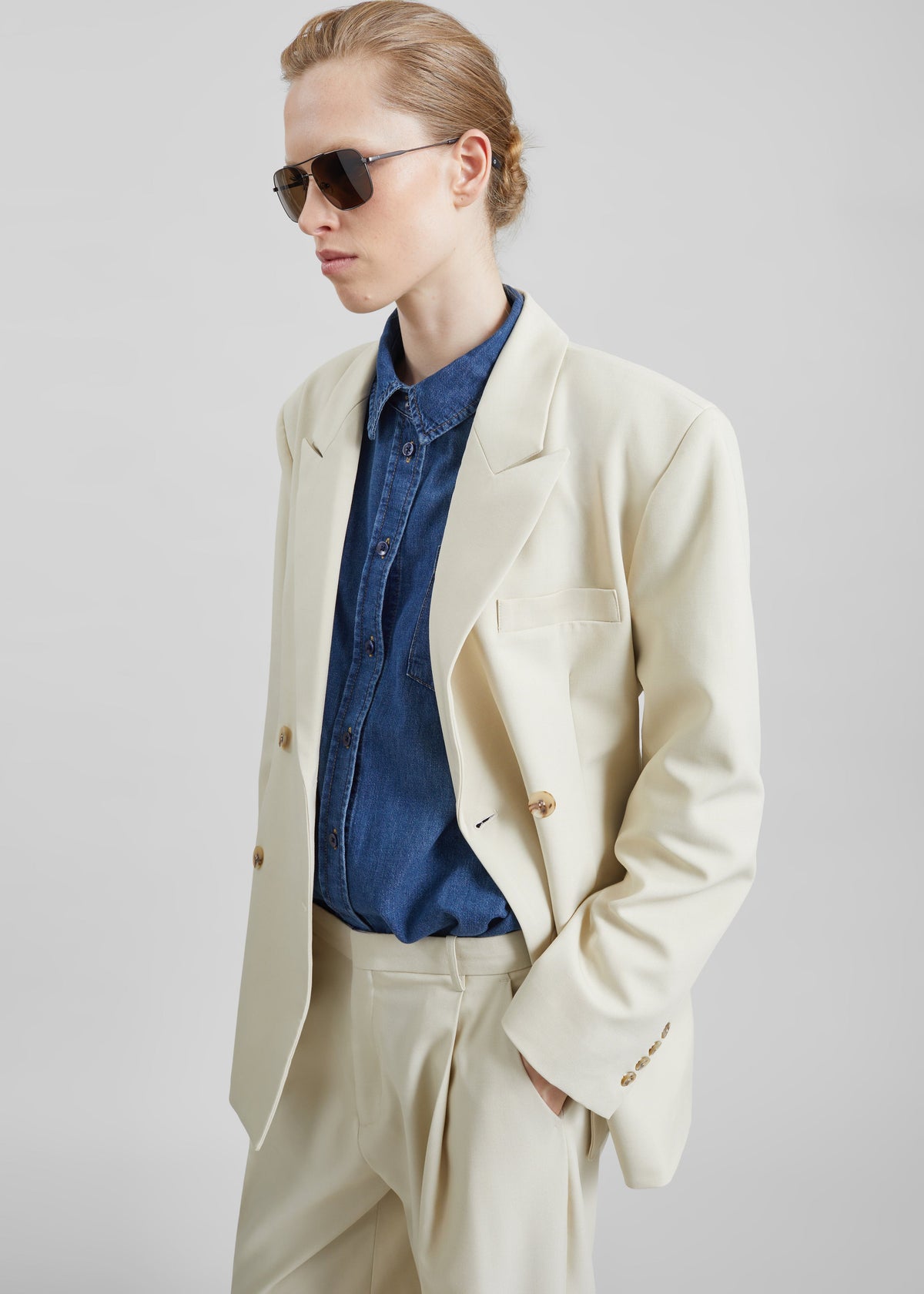Neria Double Breasted Blazer - Light Beige – view 6 of 8