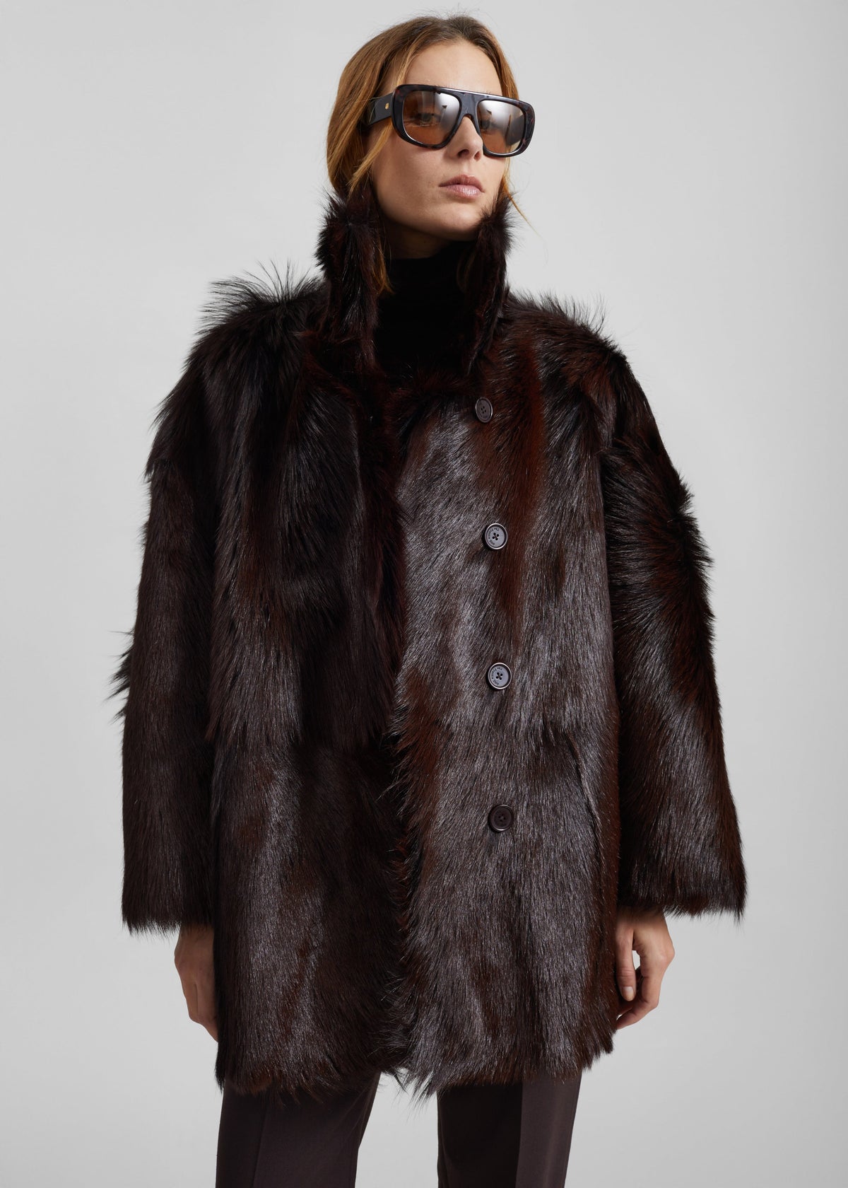 Nerola Funnel Neck Fur Coat - Plum – view 4 of 11