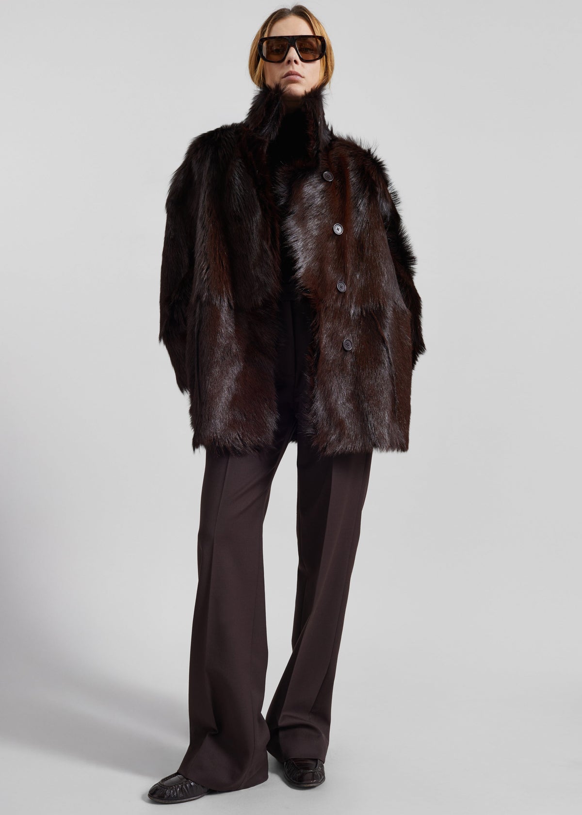 Nerola Funnel Neck Fur Coat - Plum – view 3 of 11