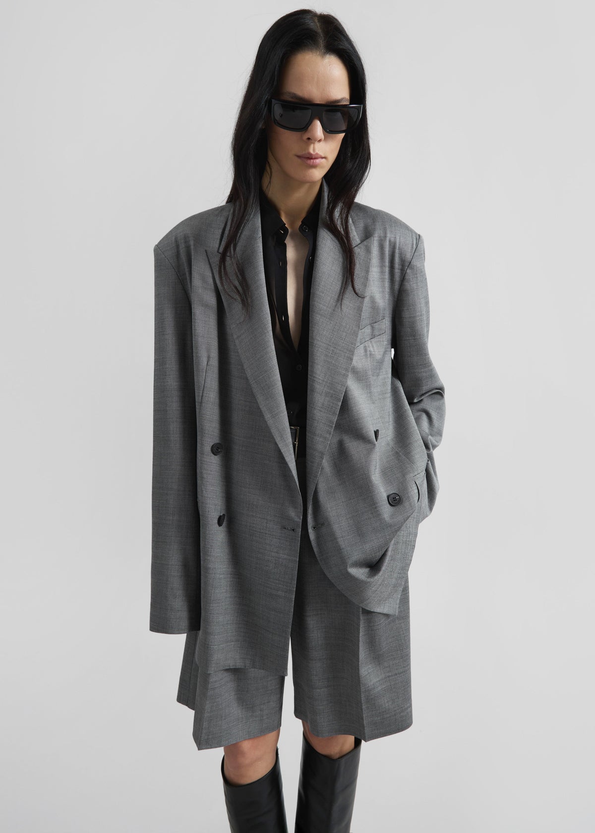 Newark Double Breasted Blazer - Grey Melange – view 1 of 7