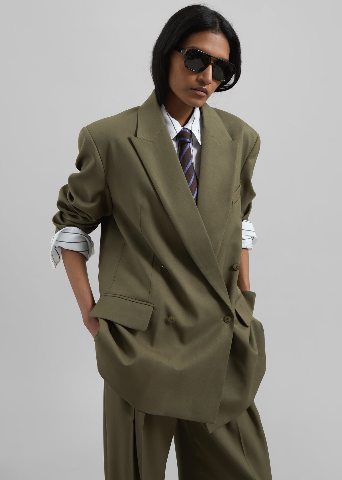 Newark Double Breasted Blazer - Khaki – view 1 of 8