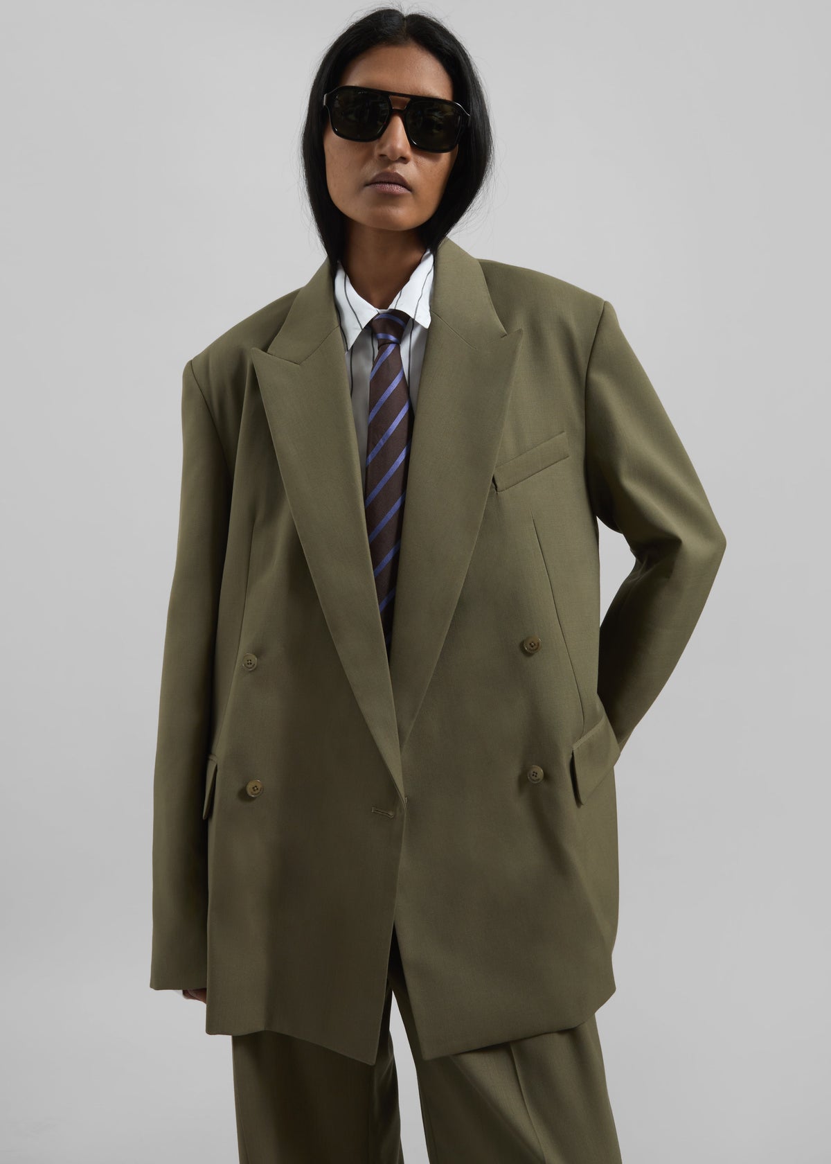 Newark Double Breasted Blazer - Khaki – view 4 of 8