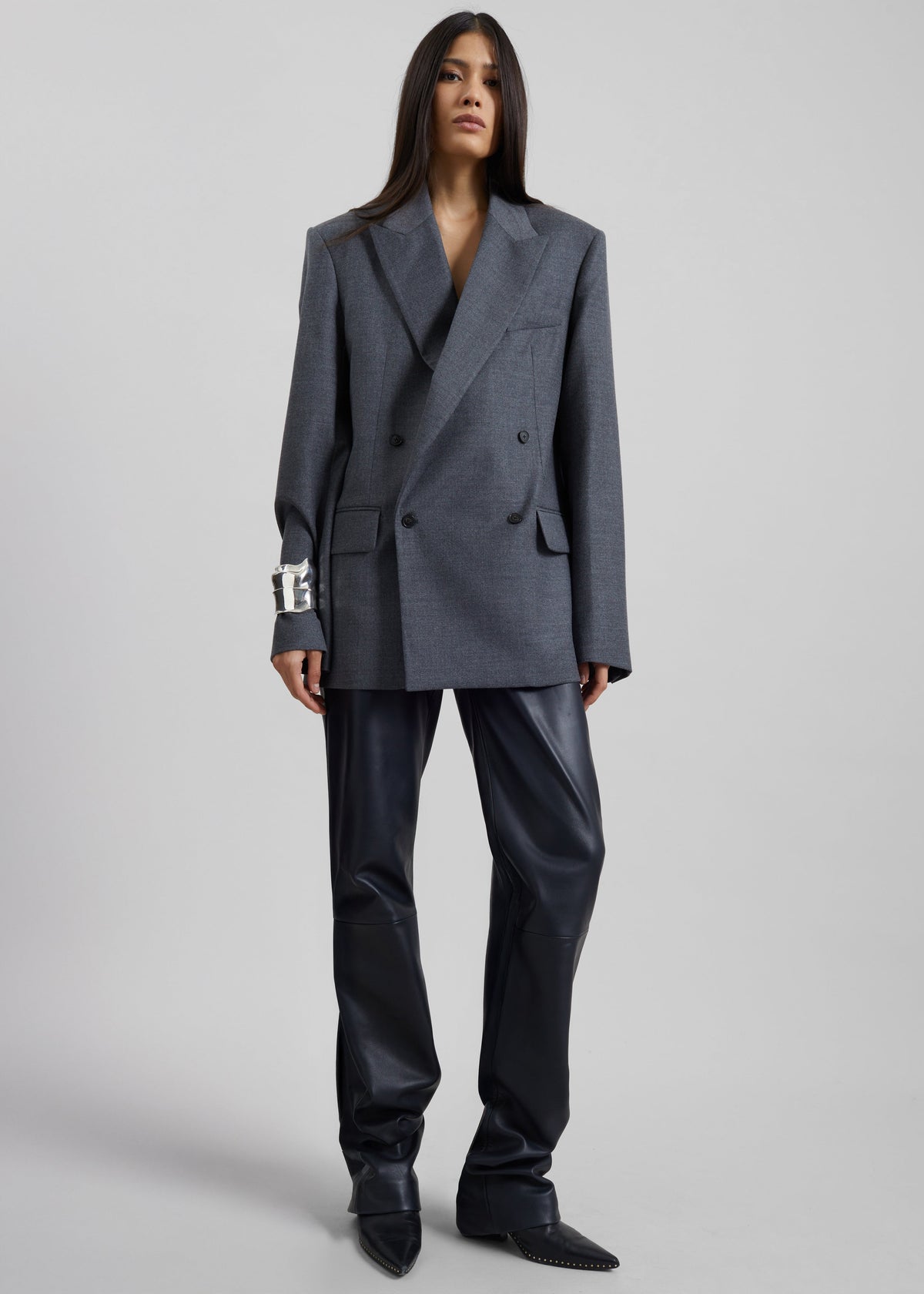 Newark Flannel Double Breasted Blazer - Grey Melange – view 3 of 9