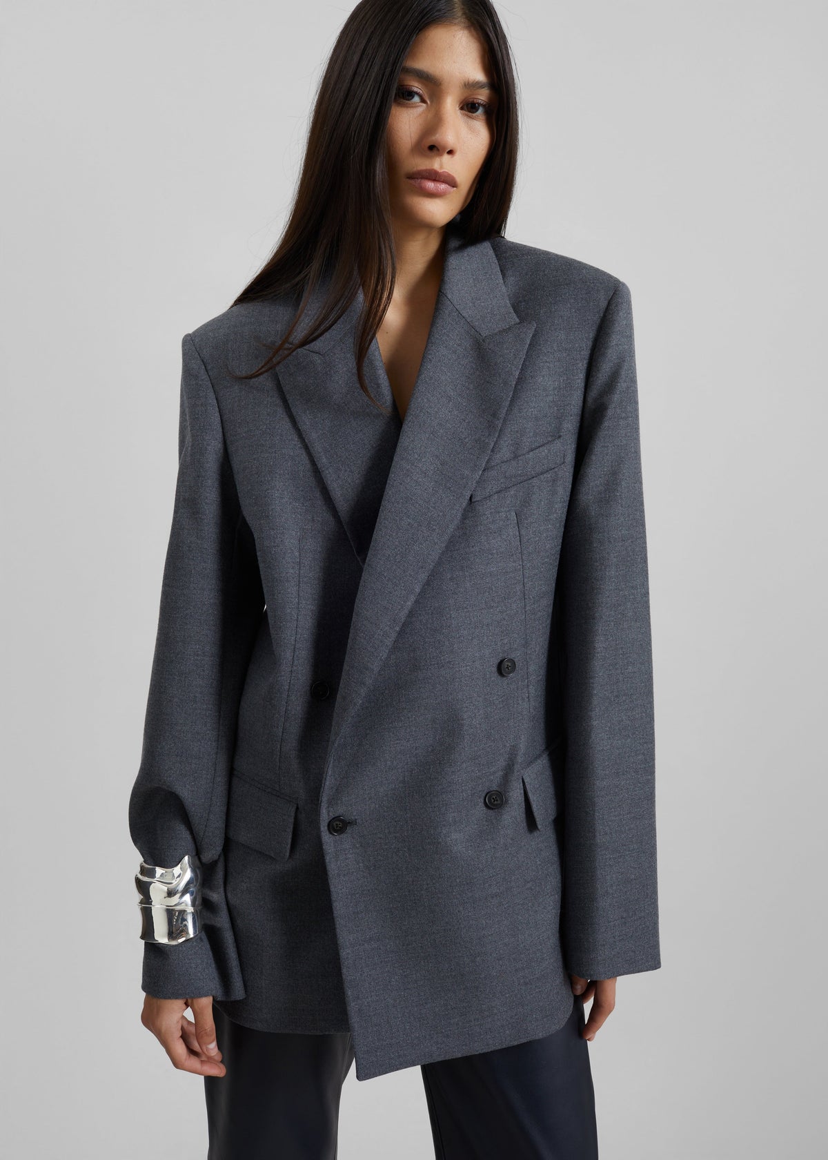 Newark Flannel Double Breasted Blazer - Grey Melange – view 4 of 9