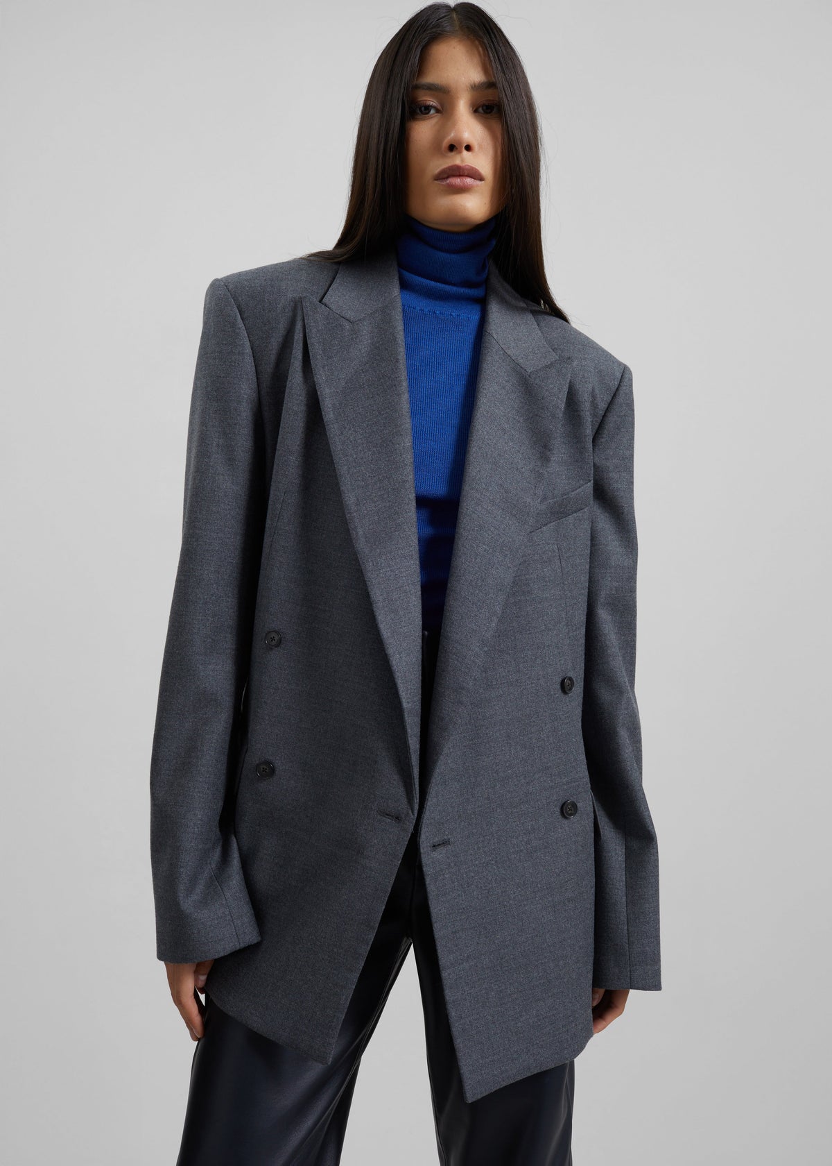 Newark Flannel Double Breasted Blazer - Grey Melange – view 6 of 9