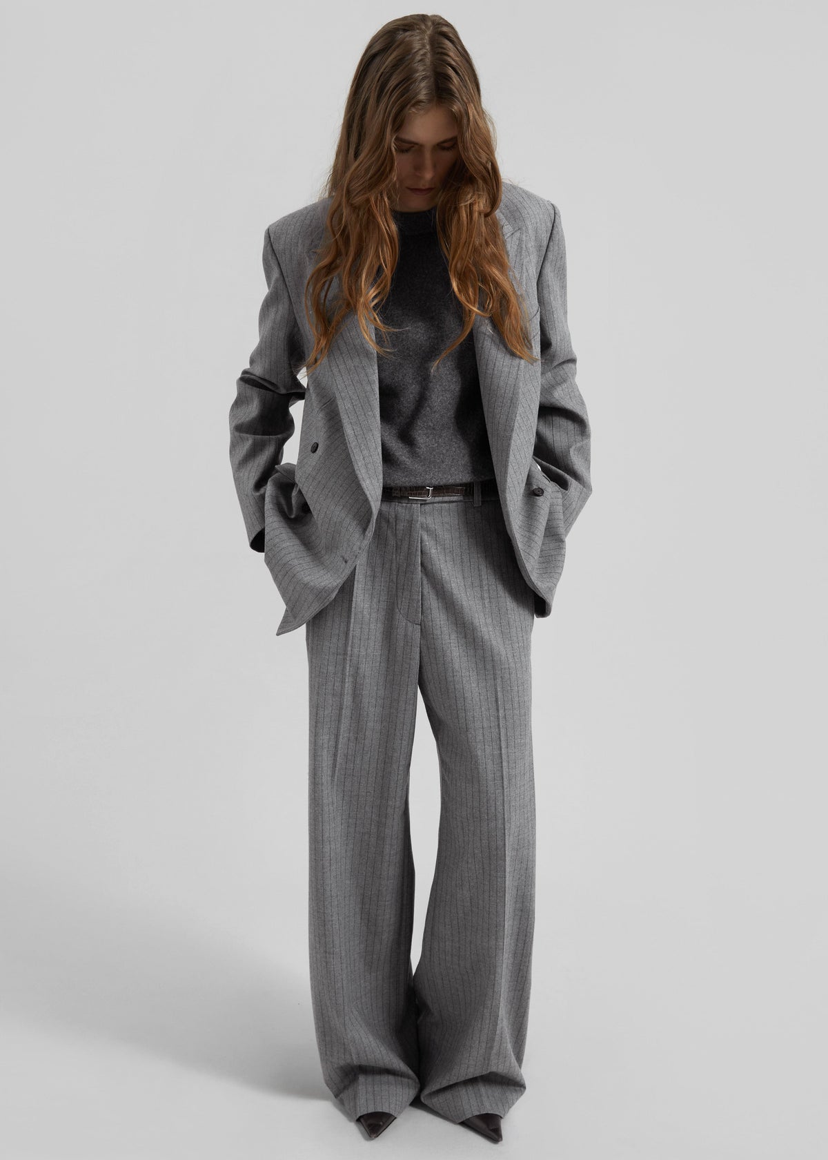 Newark Pinstripe Double Breasted Blazer - Grey/Brown – view 2 of 12