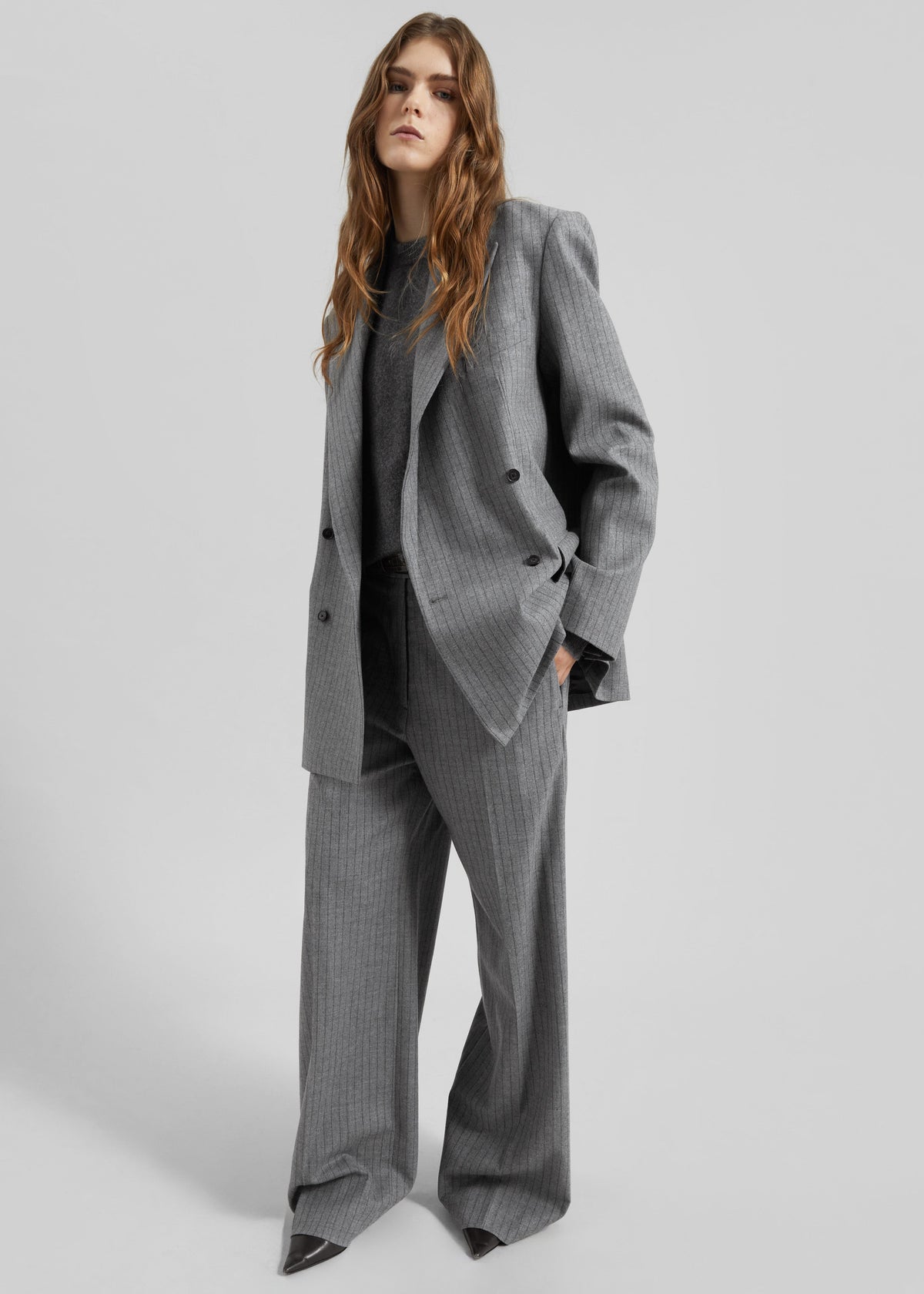Newark Pinstripe Double Breasted Blazer - Grey/Brown – view 10 of 12