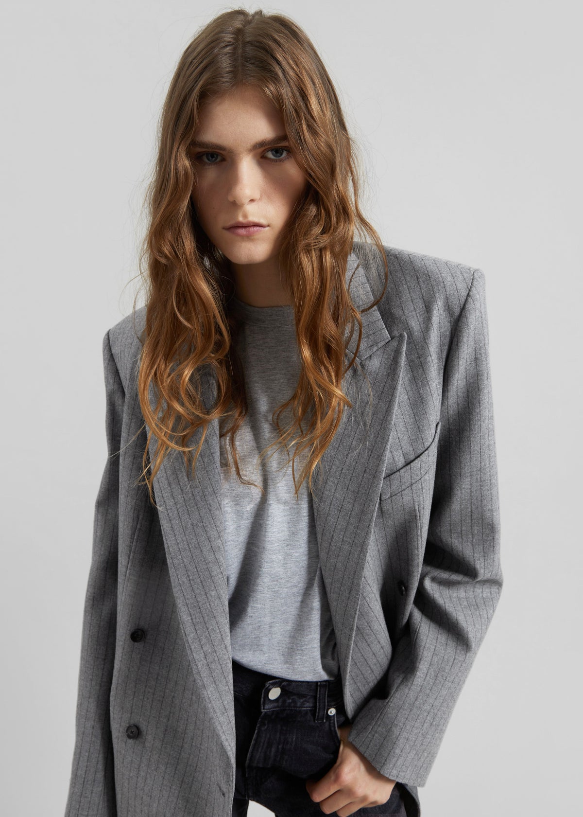 Newark Pinstripe Double Breasted Blazer - Grey/Brown – view 3 of 12