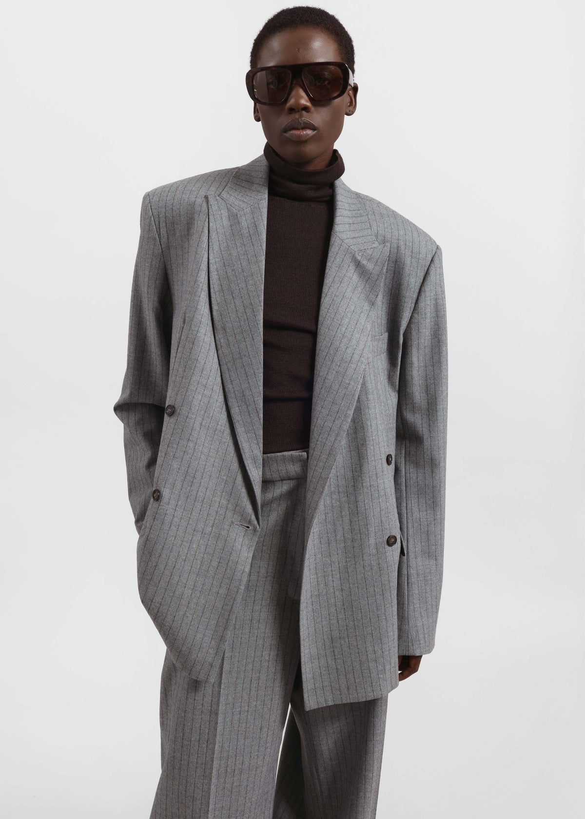 Newark Pinstripe Double Breasted Blazer - Grey/Brown – view 8 of 12