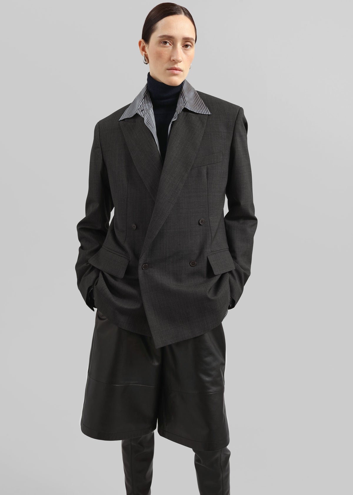 Newark Plaid Double Breasted Blazer - Dark Grey – view 4 of 5