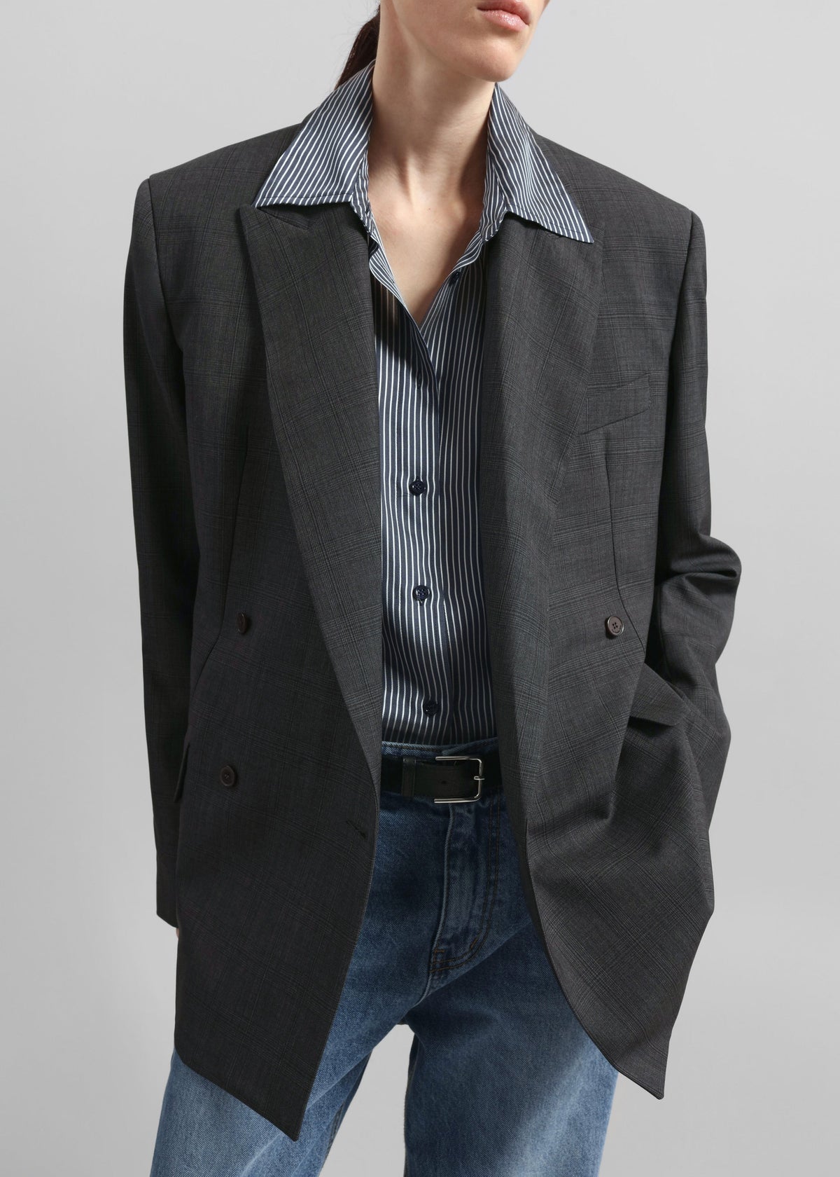 Newark Plaid Double Breasted Blazer - Dark Grey – view 2 of 5