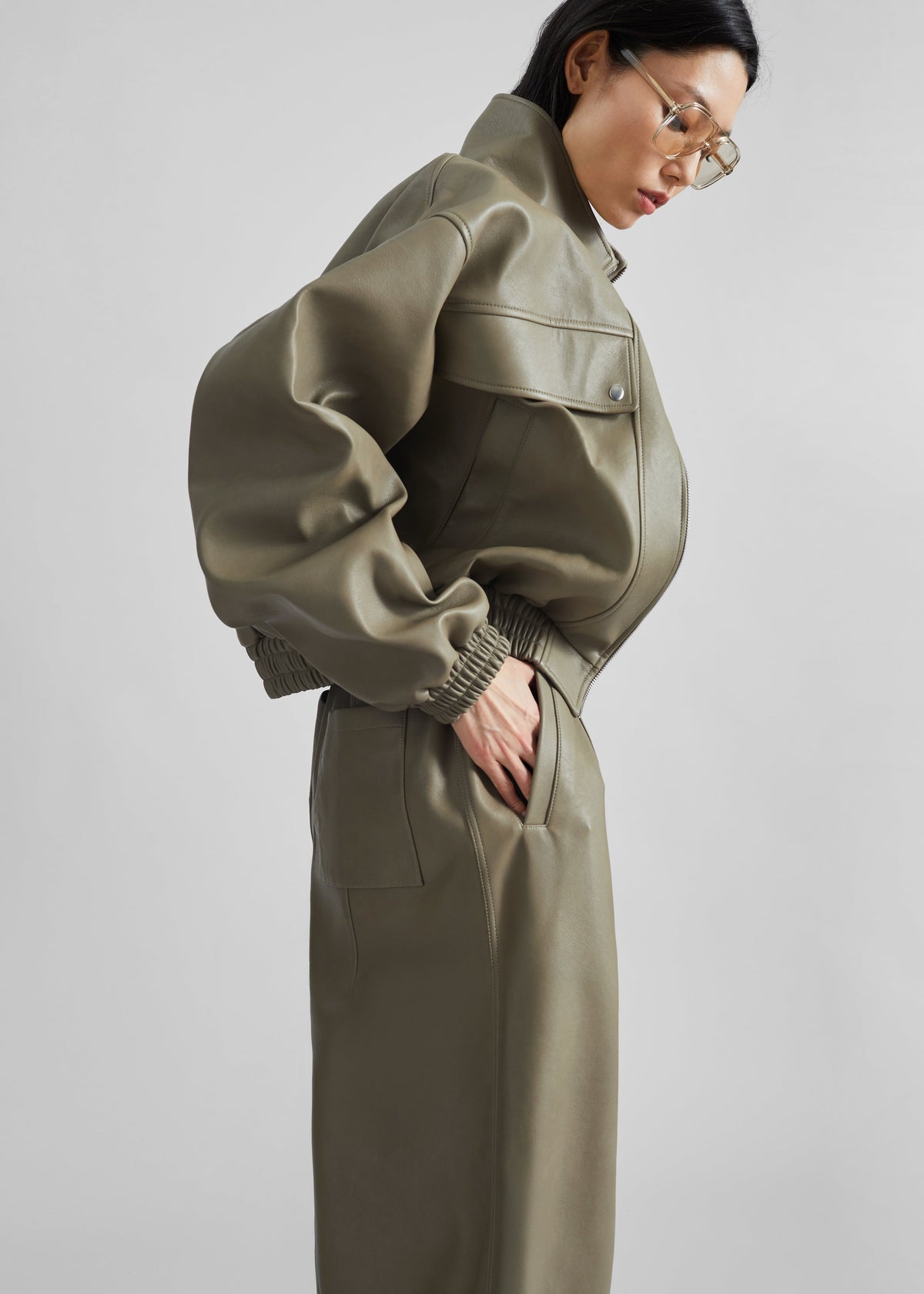 Nolita Faux Leather Bomber Jacket - Sage – view 6 of 8
