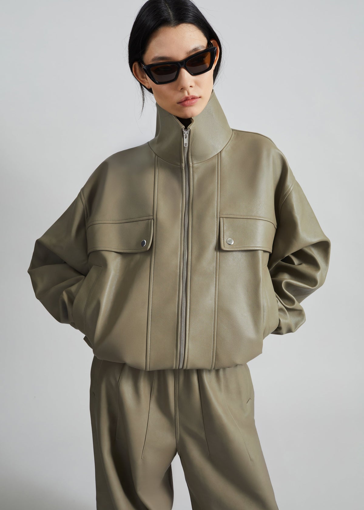 Nolita Faux Leather Bomber Jacket - Sage – view 1 of 8