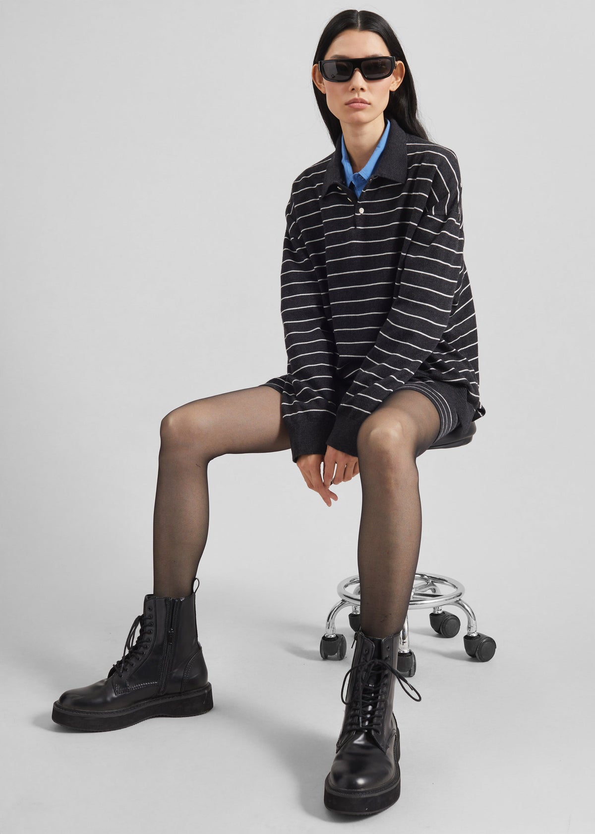 Nolma Knit Polo Sweater - Grey/White Stripe – view 5 of 8