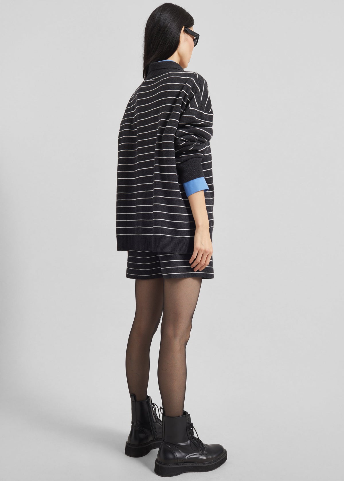 Nolma Knit Polo Sweater - Grey/White Stripe – view 7 of 8