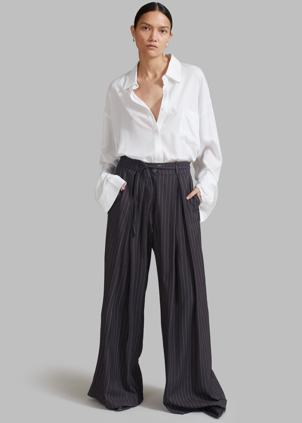 Noor Wide Pants - Grey Pinstripe – view 9 of 12