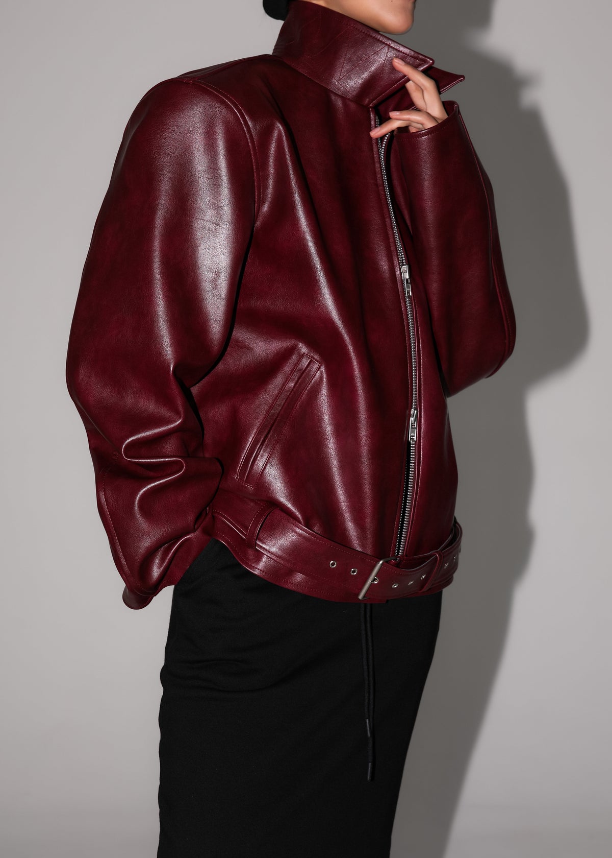 Norbury Faux Leather Jacket - Burgundy – view 7 of 13