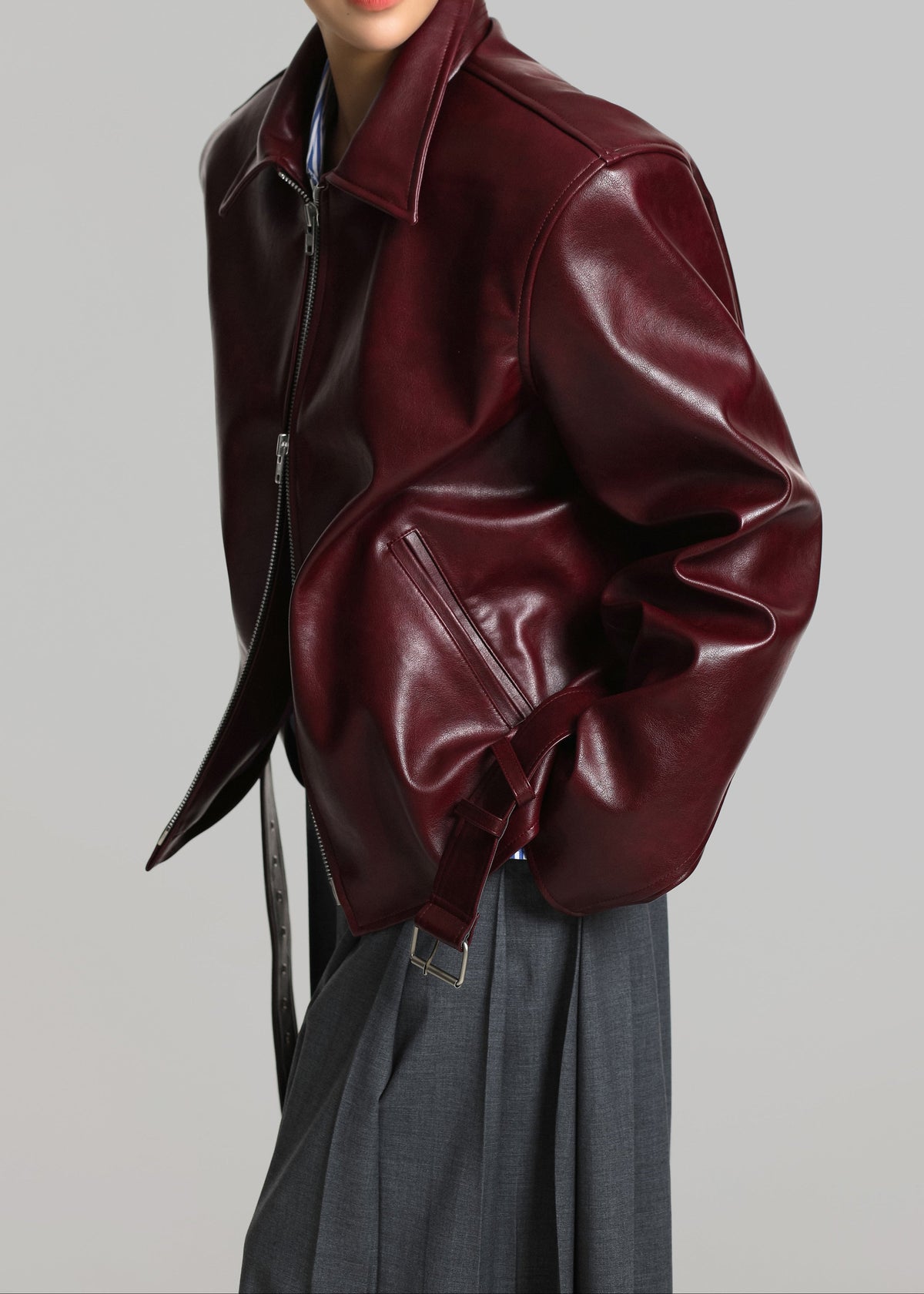 Norbury Faux Leather Jacket - Burgundy – view 1 of 13