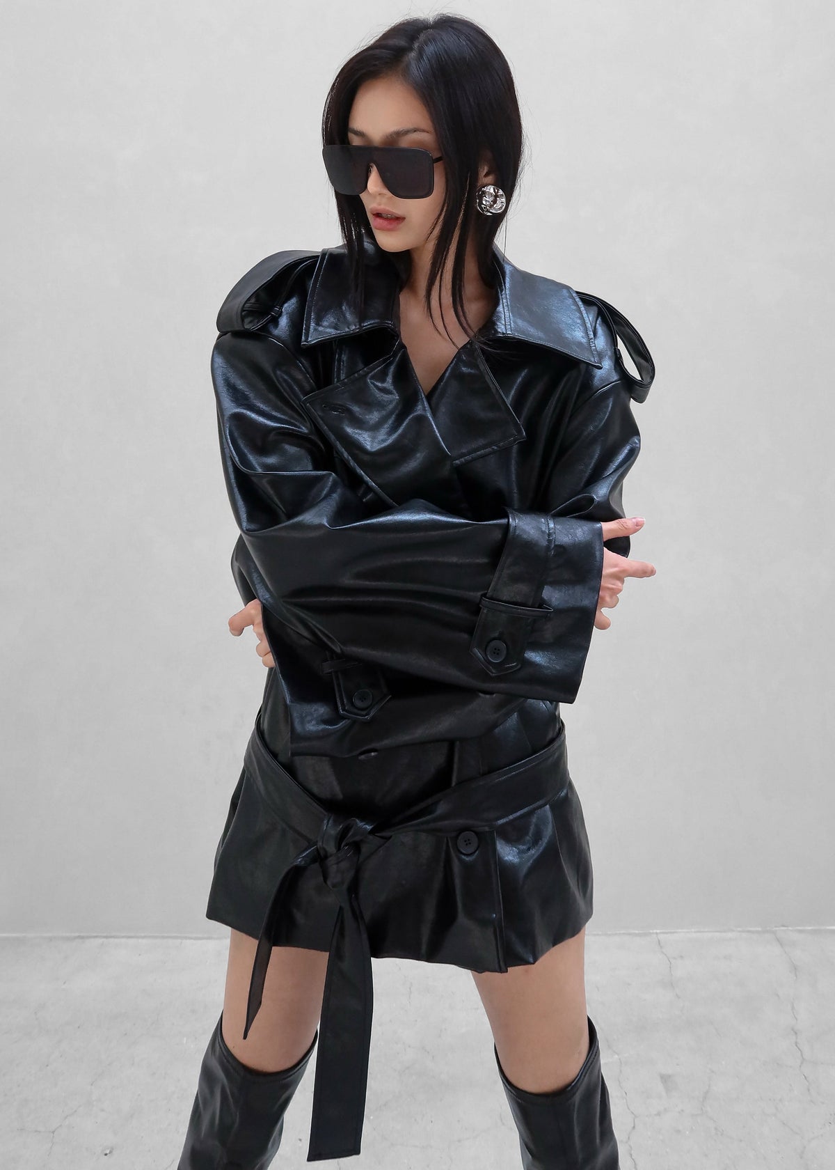 Nordana Faux Leather Short Trench - Black – view 3 of 14