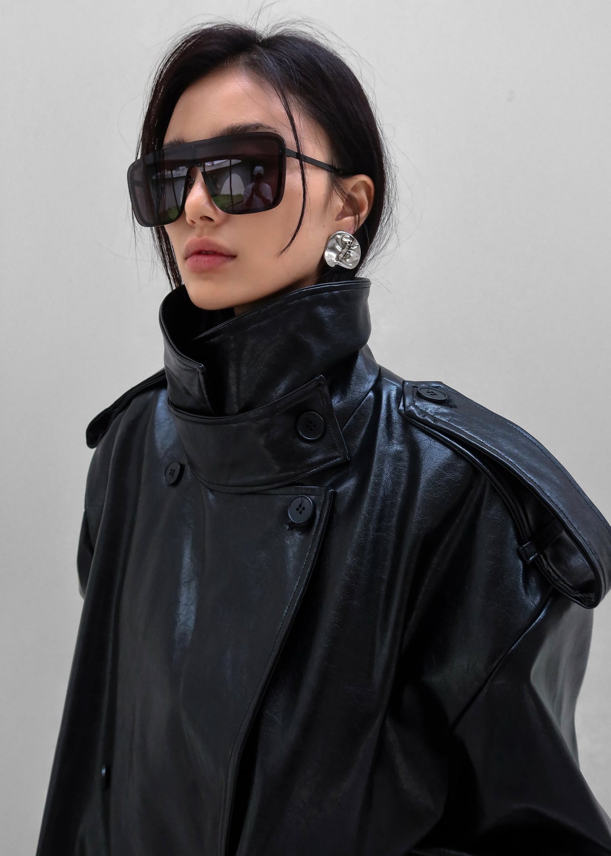 Nordana Faux Leather Short Trench - Black – view 2 of 14