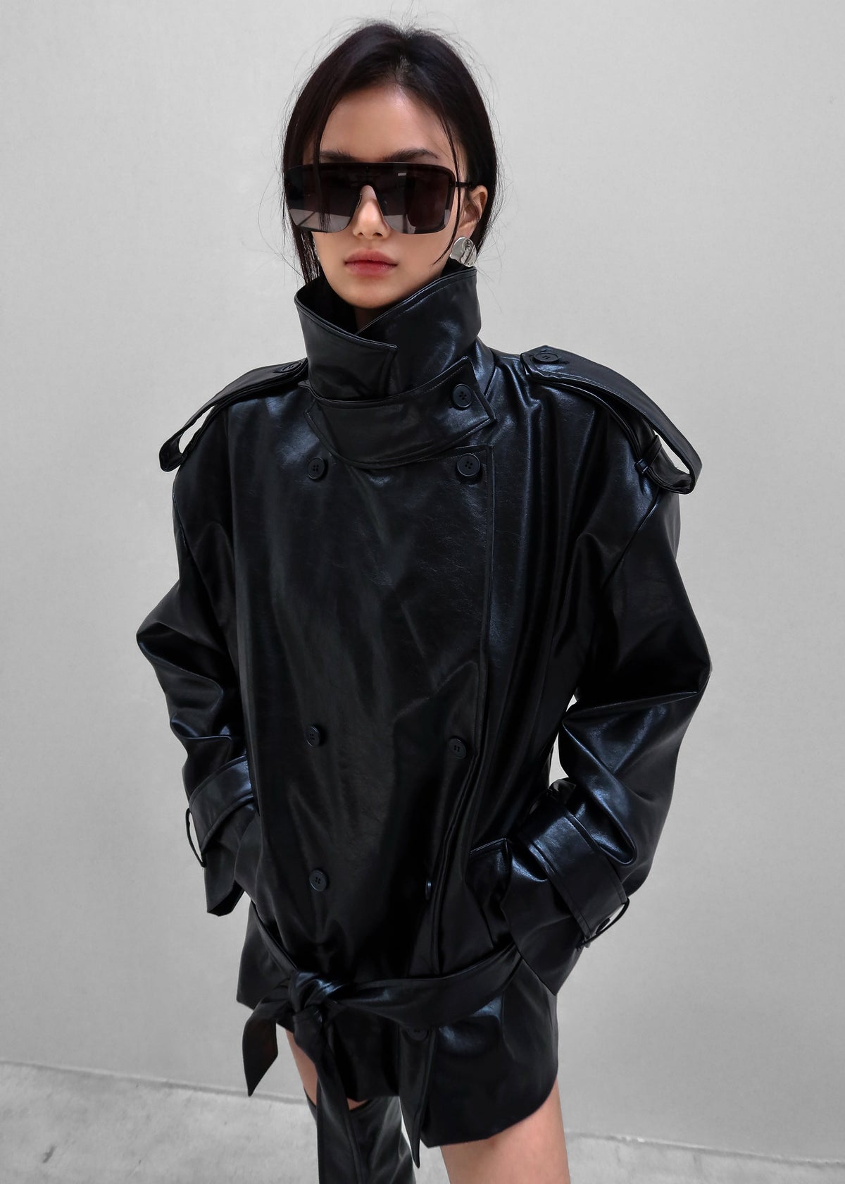Nordana Faux Leather Short Trench - Black – view 9 of 14